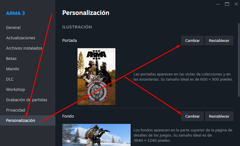 Cómo configurar una portada personalizada para Arma 3 en Steam image